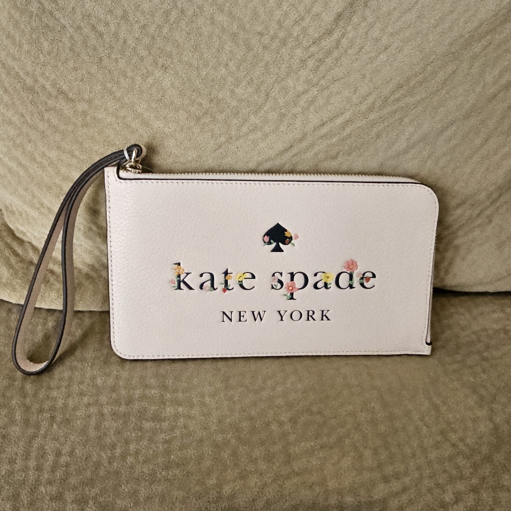 kate spade Zip Wristlet light rose garden logo NWT Rare - Picture 3 of 12